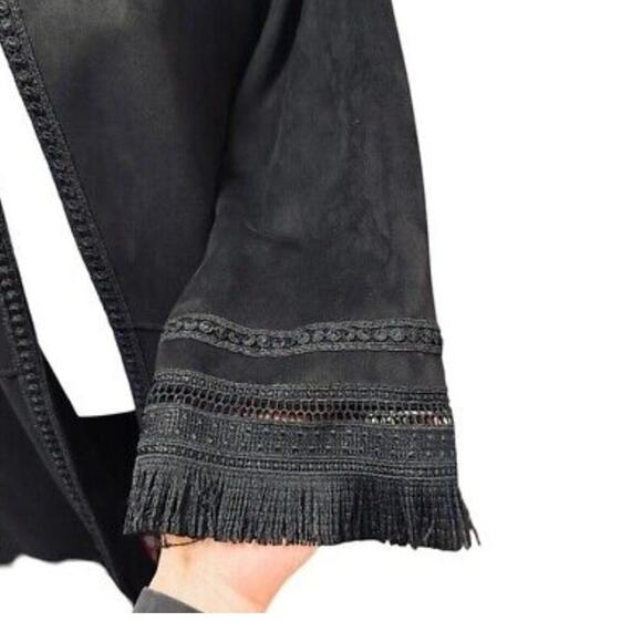 NEW! Zara XL Oversized Bohemian Fringe Faux Suede Kimono Jacket Black 14 16 18 - Picture 5 of 10